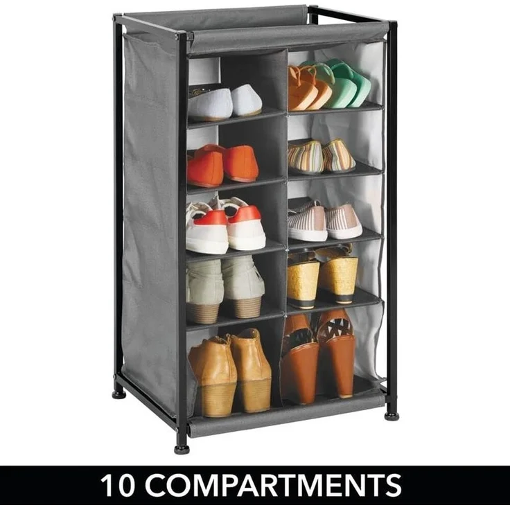Schuhregal 10 Fächer Stoffregal Metallrahmen Schuhschrank anthrazit 78cm mdesign – Bild 5