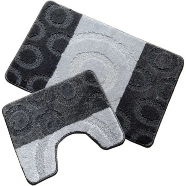 oKu-Tex Badematte Badgarnitur 2-teilig mit Ausschnitt, weich & rutschfest, fußbodenheizungsgeeignet, strapazierfähig, Polypropylen, WC-Vorleger Set mit Ausschnitt, weicher Flor, waschbar, flauschig – Bild 4