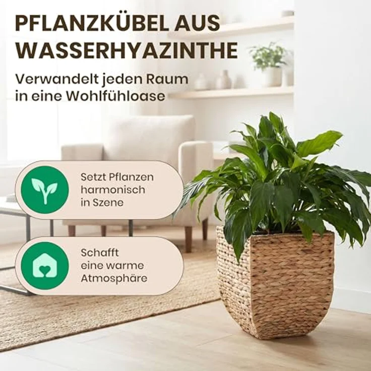 VIVANNO Pflanzkübel Wasserhyazinthe ASIA Würfel, Natur Geflochten 25x25x30 cm – Bild 3