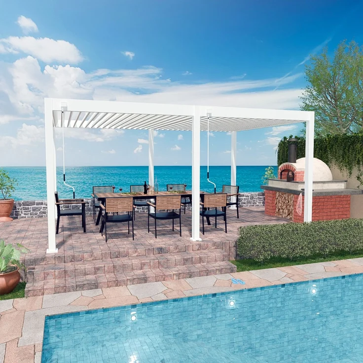 Weide Deluxe | Pergola Voll Aluminium freistehend | 3 x 6 M | Lamellendach weiß – Bild 9