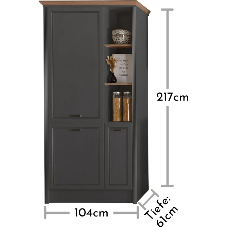 JASMIN Moderner Einbauschrank für Kühlschrank in Graphit, Artisan Eiche Optik - Geräumiger Hochschrank Küchenschrank mit viel Stauraum - 104 x 216,5 x 61 cm (B/H/T) – Bild 3