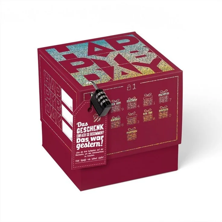SURPRISA Geschenkbox Rätsel-Geschenkbox Happy Birthday mit Glitzer, originelle Geburtstagsbox mit Zahlenschloss zum Geburtstag – Bild 4