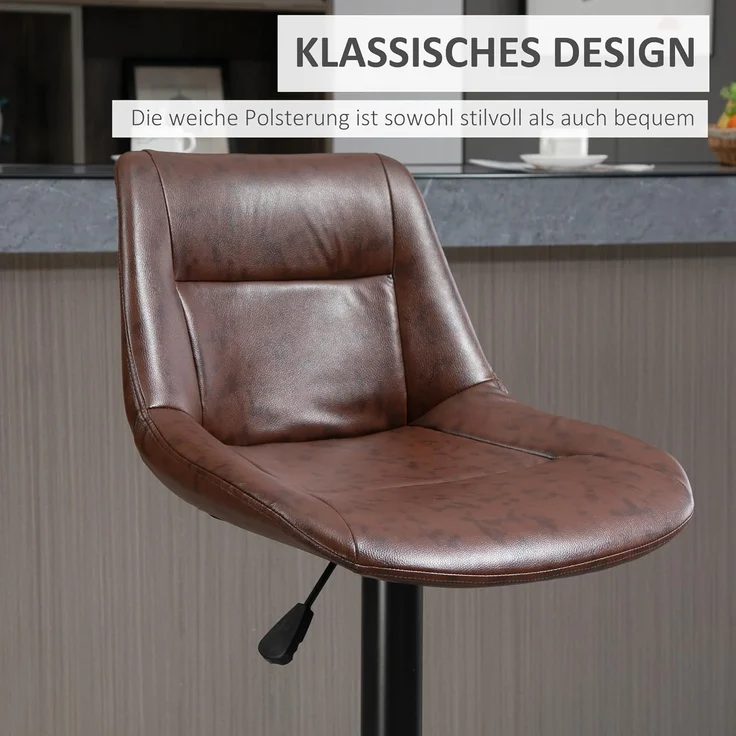 HOMCOM Barhocker Barstuhl mit Rückenlehne (Tresenstuhl, 2 St, Küchenhocker), Stahl, Braun 46,5 x 50 x 88-108 cm – Bild 6