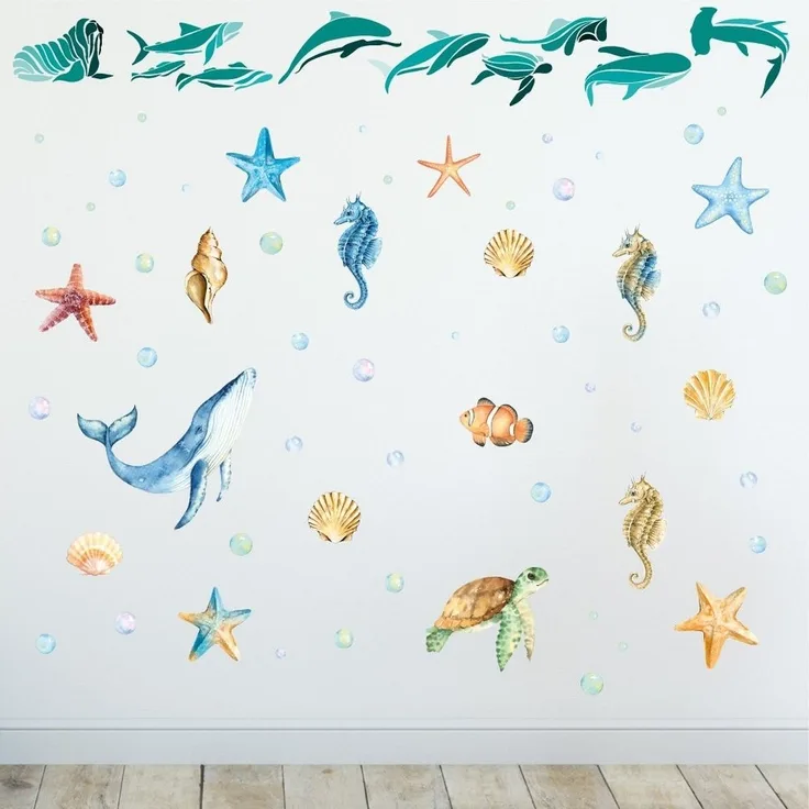 Sunnywall Wandtattoo Unterwasser Fische Meereswelt - Wandtattoo Aufkleber (6 St), konturgeschnitten
