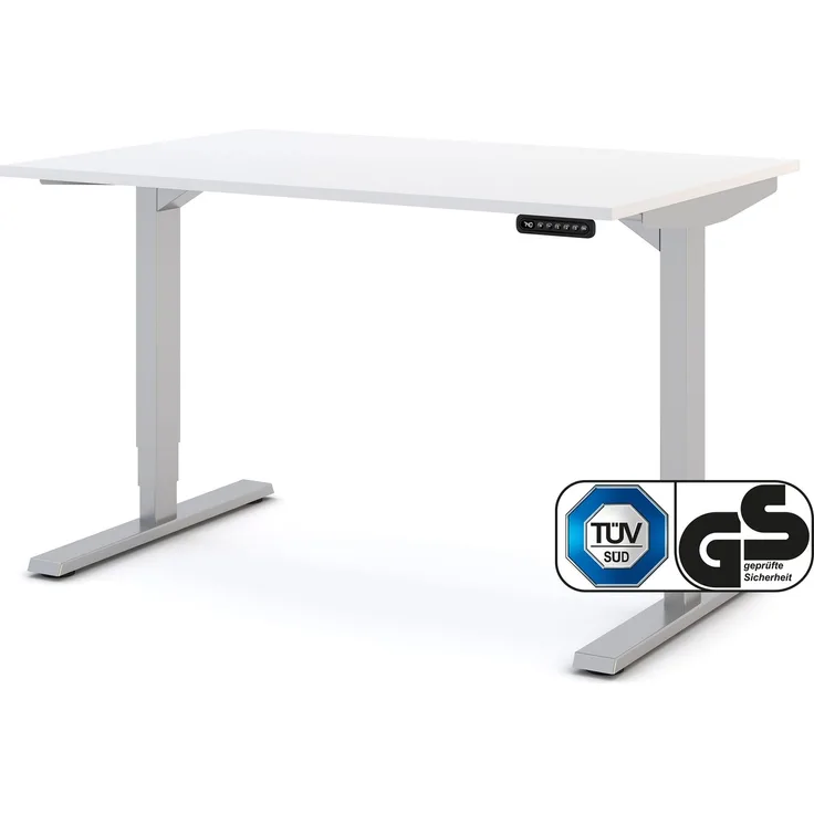 ASSMANN Elektrisch höhenverstellbarer Schreibtisch Y-Line 120x80cm Signalweiß Weißaluminium Metall Holz Melaminoberfläche