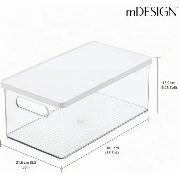 mDesign Aufbewahrung 4er-Set Organizer Ablage Griffe Deckel Weiß Box Transparent – Bild 2