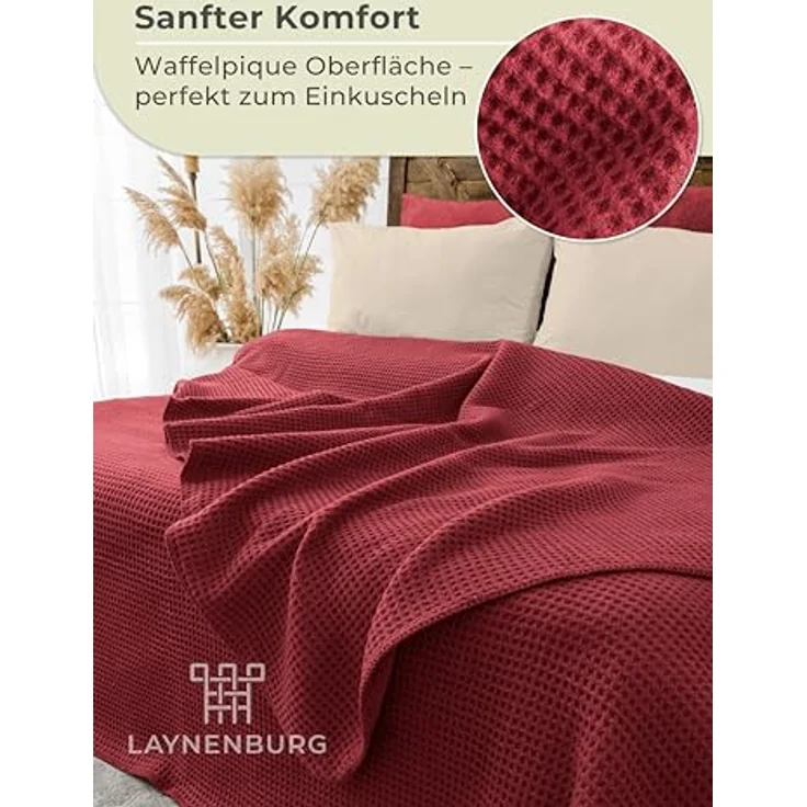 Wohndecke Wohndecke Waffelpique aus Baumwolle - Kuscheldecke, Baumwolldecke -, Laynenburg, Decke als Sofa-decke, Couchdecke, Wolldecke aus Baumwollmix – Bild 6
