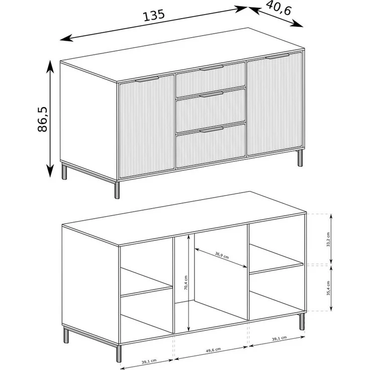 Lomadox Kommode LAURO-161, Sideboard Anrichte 135 cm Kaschmir beige Rillen Wohnzimmer Esszimmer – Bild 3