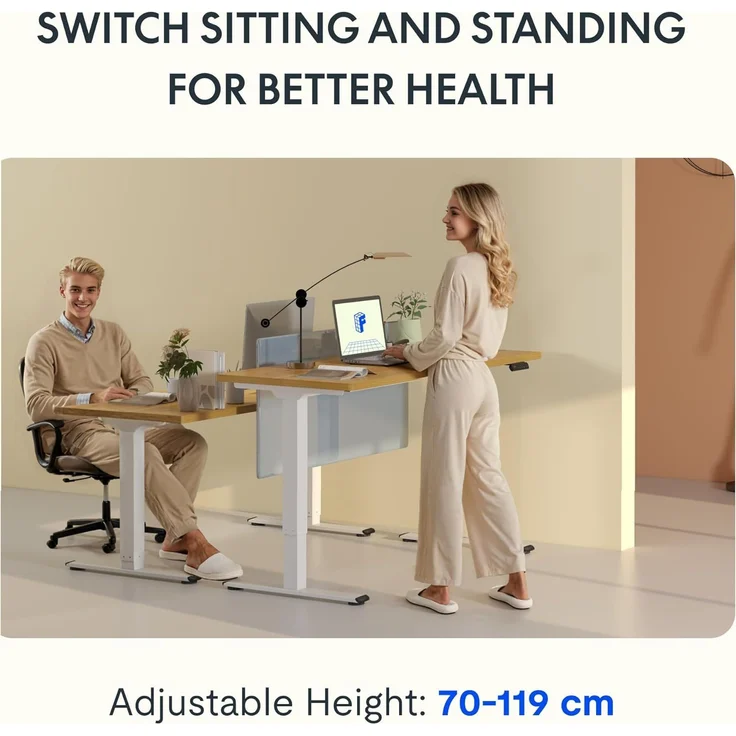 FLEXISPOT Höhenverstellbarer Schreibtisch mit 2 Motoren & 25MM einteiliger Tischplatte,ergonomischer Bürotisch - 120x60 cm Weiß, Mousseweiß Gestell – Bild 5