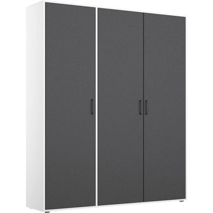 Rauch Möbel Voyager Schrank Kleiderschrank Drehtürenschrank, Graumetallic/Alpinweiß, 3-türig, inklusive 1 Kleiderstange, 4 Einlegeböden BxHxT 140 x 194 x 53 cm