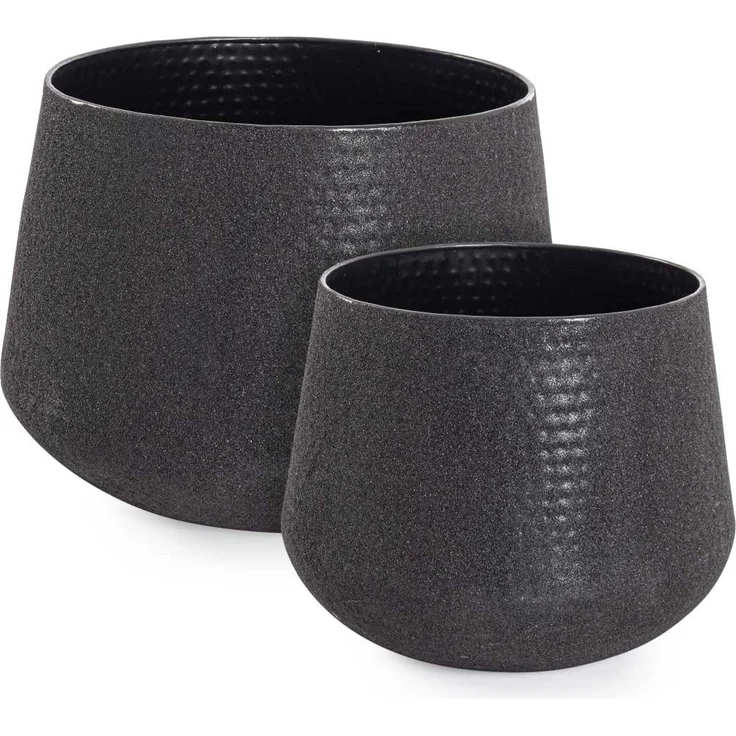 Outdoor-Vase Kenar 2er-Set aus Metall, modern handgefertigt, niedrig, schwarz, für Garten und Terrasse – Bild 1