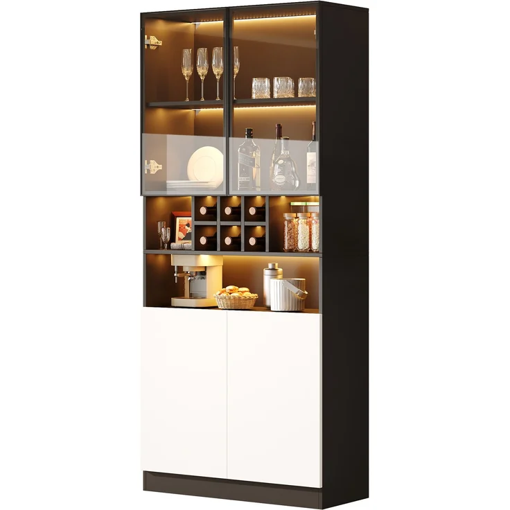 Glasvitrine 80x30x180 cm mit LED-Beleuchtung, Flaschenhalter und zwei Türen – Bild 2