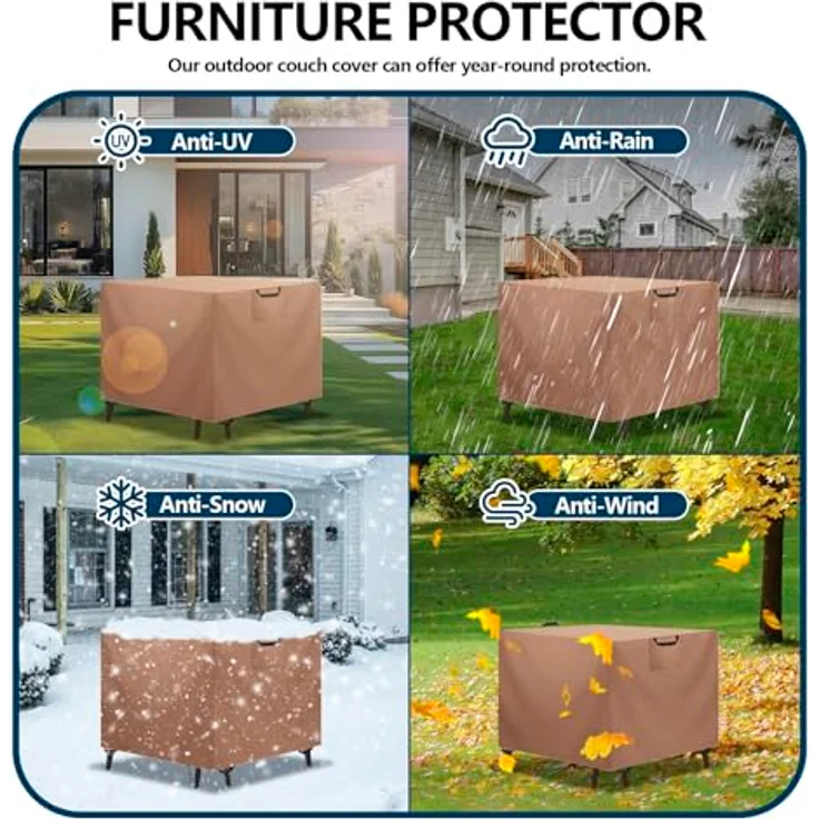 Aujink Abdeckung Gartenmöbel Winterfest, Wasserdichte Schutzhülle Gartenmöbel 420D Oxford Anti-UV Abdeckplane für Gartentische Terrassenmöbel Regenschutz und Staubfest Abdeckhaube Khaki 90 x 90 x 90 cm – Bild 8