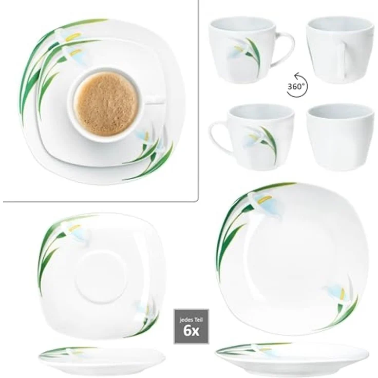MamboCat Kaffeeservice 18tlg Kaffeeservice White Calla Porzellan 6 Pers. Tassen Untertassen, Porzellan – Bild 5