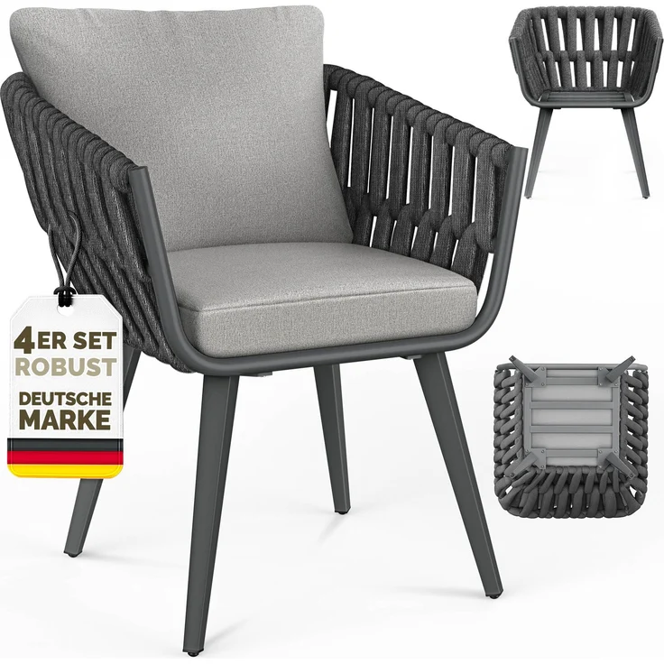 tillvex® Gartenstuhl 4er Set Wetterfest mit Armlehne | Outdoor Stühle bis 160kg belastbar | Gartenstühle UV-beständig | Terrassenstuhl Sessel Gartenmöbel Terrasse Balkon Garten – Bild 2