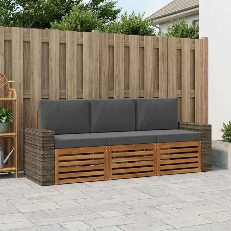 vidaXL Outdoor-Sofagarnitur 3 stk. 3-Sitzer Natur und Anthrazit 3383978 – Bild 1