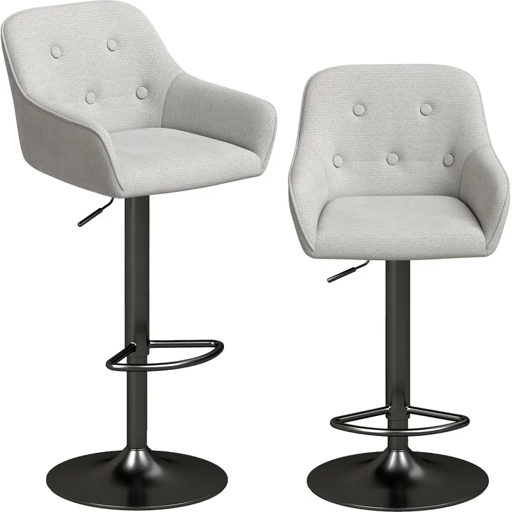 Barhocker, 2er-Set, Barstühle aus Chenille, höhenverstellbar, um 360° drehbar, mit Rückenlehne und Fußstütze, grau