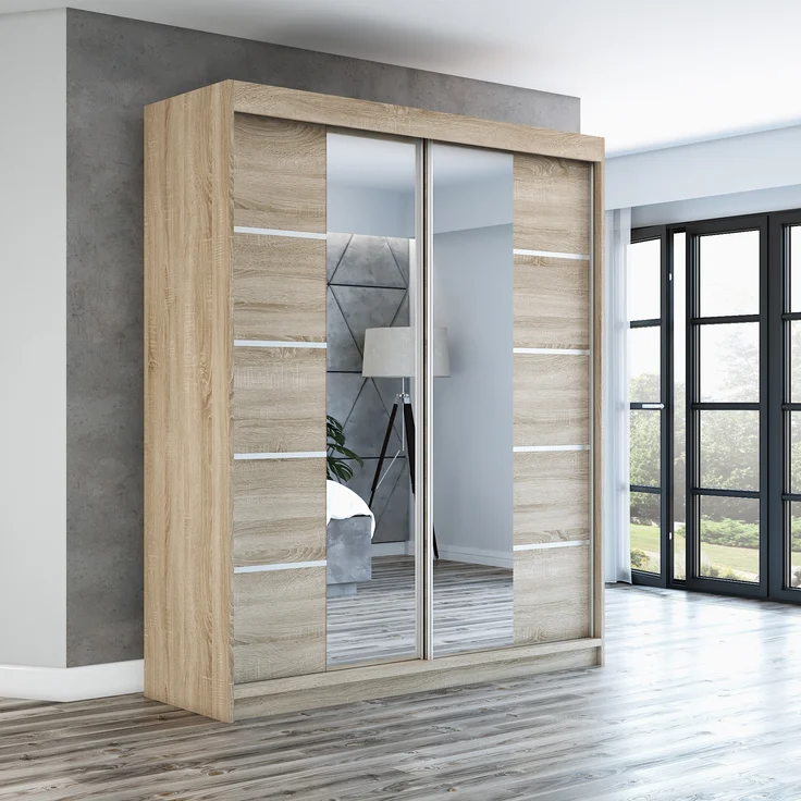 Schwebetürenschrank ERA 2-türig Schrank 180 cm (mit Spiegel) Farbe: Sonoma – Bild 2