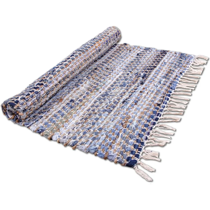 Teppich Läufer Matte Unterlage Vorleger Fußabtreter, breite Auswahl an modernen Fleckerl- und Baumwollteppichen (90x150cm / Jeans Bone) – Bild 6