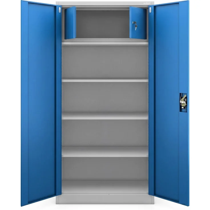 Jan Nowak Metallschrank abschließbar Aktenschrank Stahlschrank Büroschrank mit Fachböden Ordnerschrank Werkzeugschrank Lagerschrank Metall für 48 Ordner 185 x 90 x 45 cm Grau-Blau