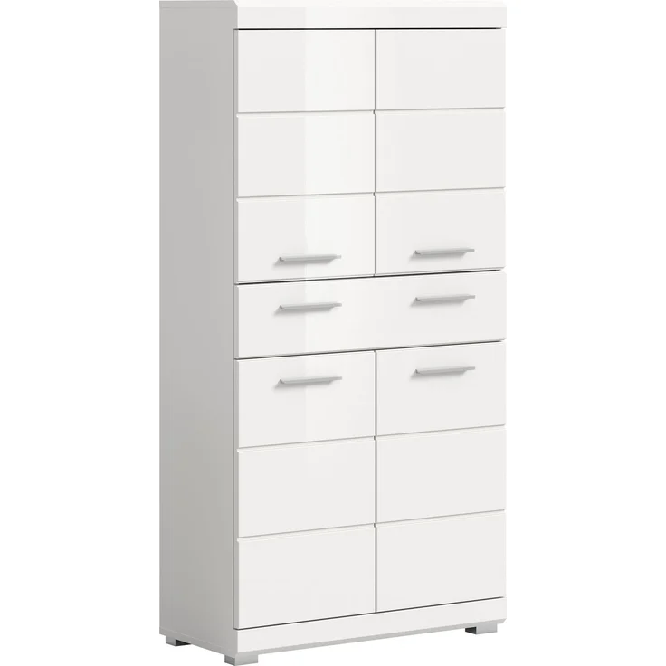 Xonox Scout Badmidischrank (B/H/T: 74x141x31 cm) in weiß Nachbildung und weiß Hochglanz tiefzieh