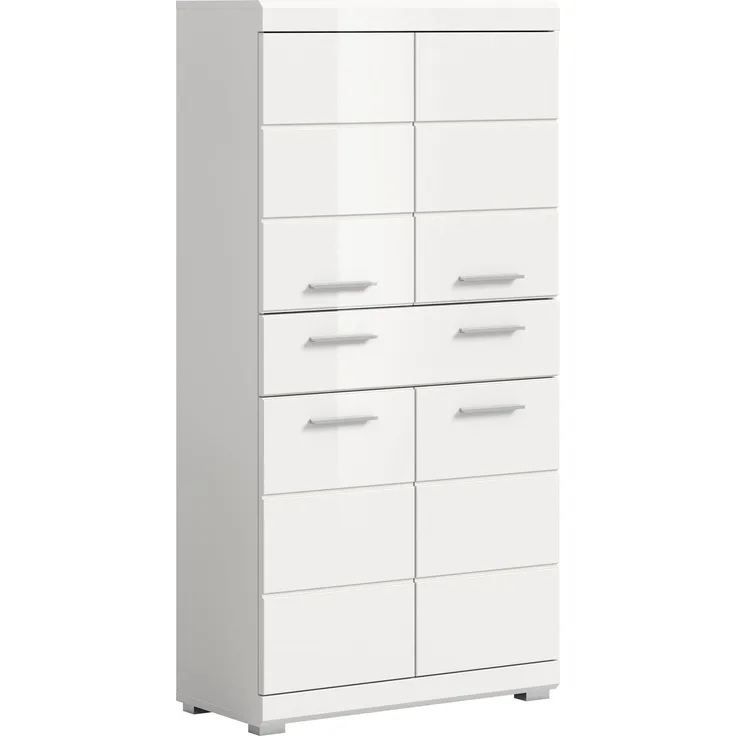 Xonox Scout Badmidischrank (B/H/T: 74x141x31 cm) in weiß Nachbildung und weiß Hochglanz tiefzieh