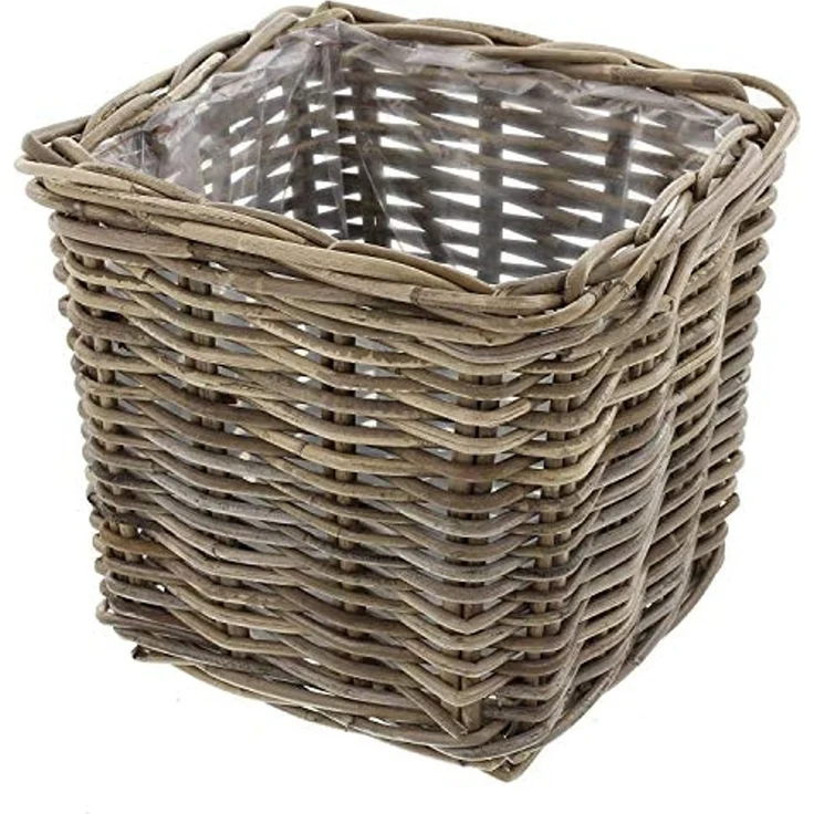 Pflanzkorb "Koboo Grey" aus Rattan, quadratisch, grau, groß, Blumentopf, Pflanzkübel, Pflanztopf für Draußen, Blumenkübel – Bild 2