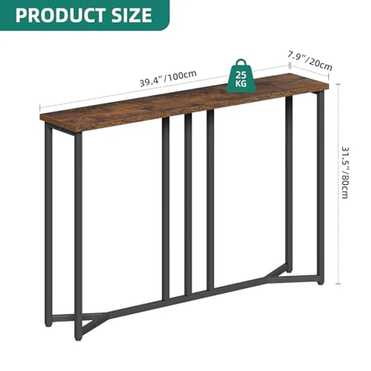 YITAHOME Konsolentisch, 100cm Flurtisch Schmal, Sofatisch, Beistelltisch, Schmales Regal, Console Table für Wohnzimmer, Flur, Eingangsbereich,Schwarz und Braun – Bild 2