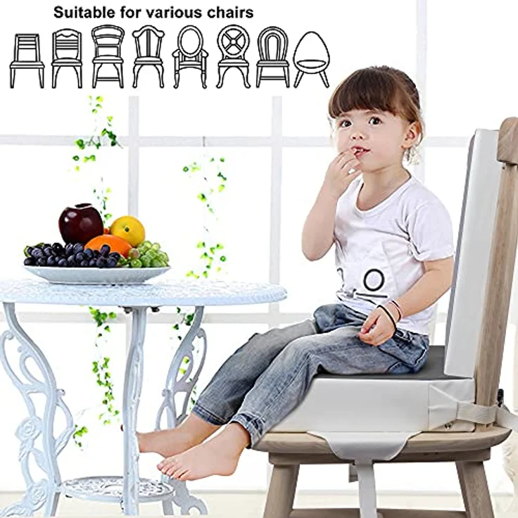 Sitzerhöhung Stuhl Kind Kalawen 2 Stücke Sitzkissen Kinder Baby PU Waschbar Tragbare Stuhl Sitzerhöhung mit Gurte Kindersitzkissen fur Kinder über Zwei Jahre, Grau – Bild 8