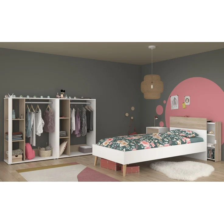 Jugendzimmer-Set >Aalborg 6< (5-teilig) in Weiße / Eiche Dekor – Bild 2