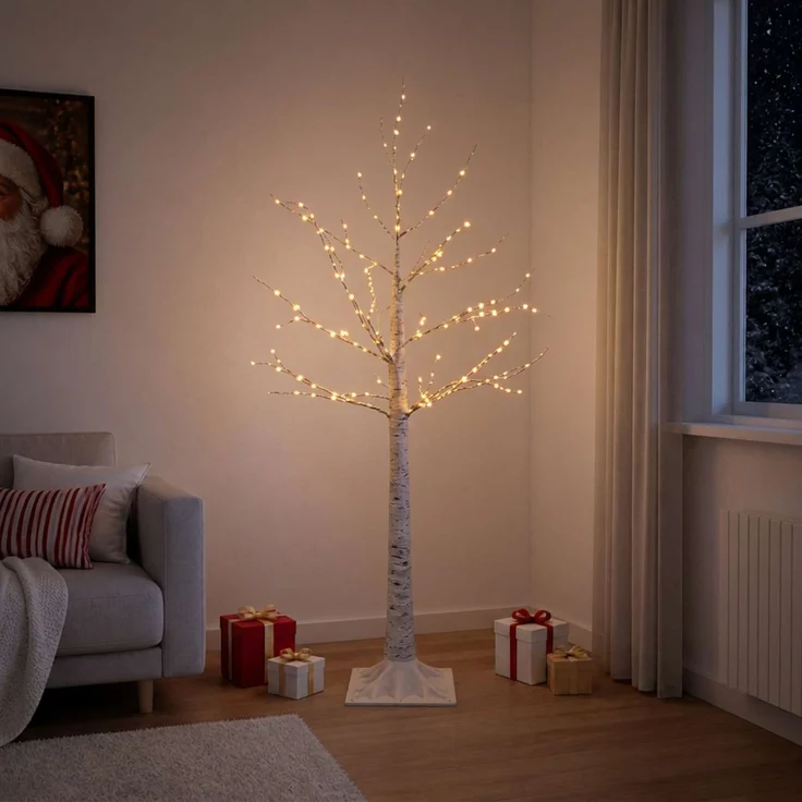 vidaXL Birken-Weihnachtsbaum Weiß 22 x 22 x 150 cm Kunststoff 232 LEDs 42055354 – Bild 1