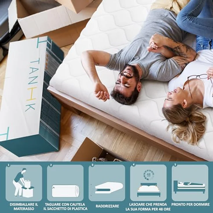 TANHK Einzel-Extra-Memory-Matratze 100% Made in Italy | Mittelfest orthopädisch | Druckpunktentlastungssystem | Hypoallergen, Antibakteriell und Anti-Milben | Hohe Atmungsaktivität | 90x200 – Bild 5