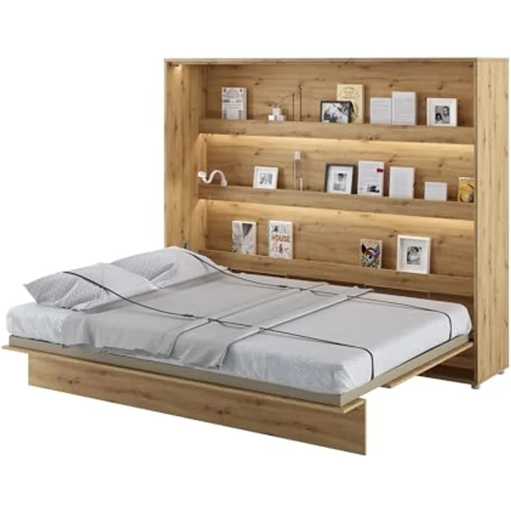 MEBLINI Schrankbett Bed Concept - Wandbett mit Lattenrost - Klappbett mit Schrank - Wandklappbett - Murphy Bed - Bettschrank - BC-14 - 160x200cm Horizontal - Artisan Eiche
