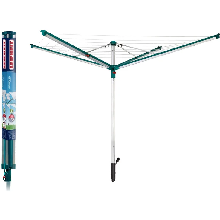 Leifheit 'Linomatic 500 Deluxe' Wäscheschirm, Easy-Lift-System, 50 m Leinenlänge, Aluminium,Kunststoff,Kunstfaser Silber/Grün, 231,9 x 231,9 x 174 cm cm – Bild 1