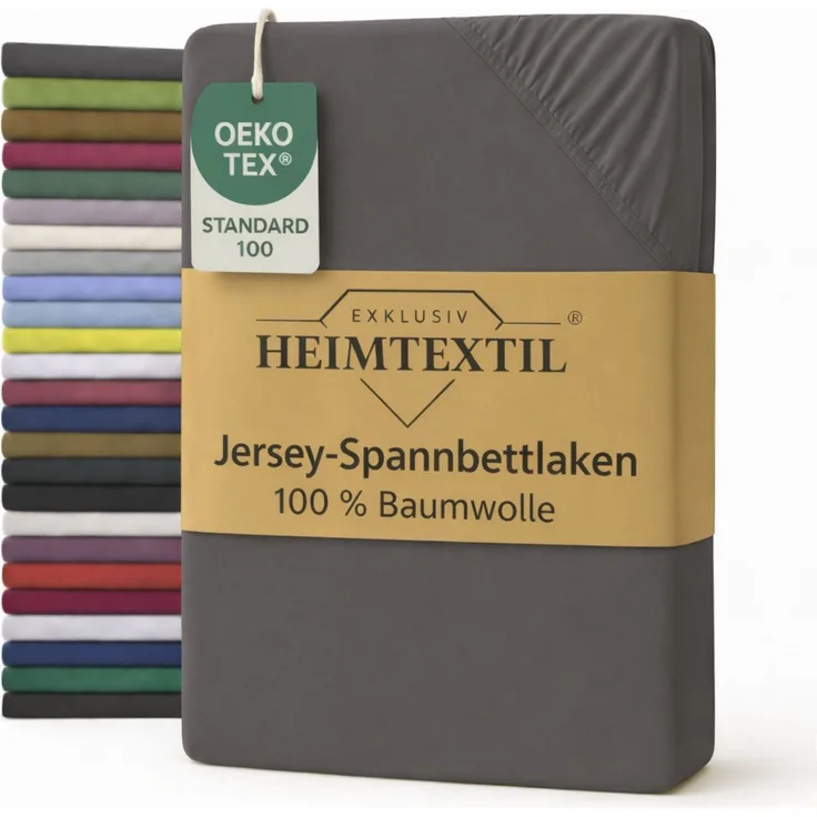 EXKLUSIV HEIMTEXTIL Jersey Spannbettlaken 100 x 200 cm Grau 100% Baumwolle Öko - Tex Zertifiziert Bed-Sheet Bettlaken Spannbetttuch