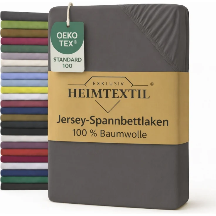 EXKLUSIV HEIMTEXTIL Jersey Spannbettlaken 100 x 200 cm Grau 100% Baumwolle Öko - Tex Zertifiziert Bed-Sheet Bettlaken Spannbetttuch – Bild 1