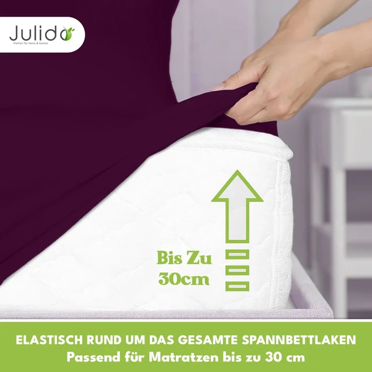 Jersey Spannbettlaken 140-160x200cm Baumwolle weich bügelfrei komfort Aubergine – Bild 3