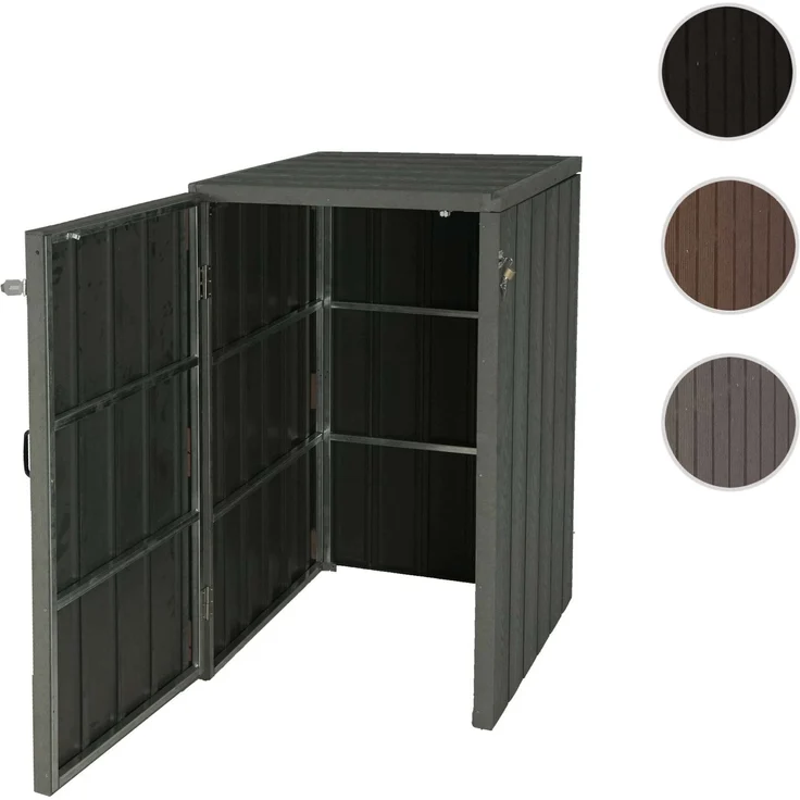XL 1er-/2er-WPC-Mülltonnenverkleidung HWC-J28, Premium Mülltonnenbox, Metall Holzoptik, erweiterbar ~ grau – Bild 8