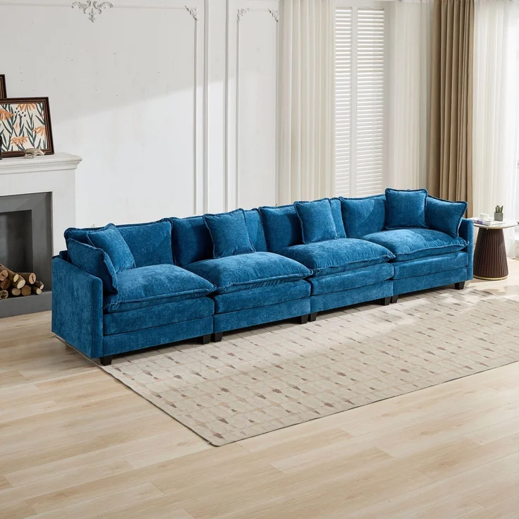 ZUBALIYA Sofa mit LED - Beleuchtung, mit Chenille - Bezug, mit Cordbezug, modular aufgebaut, aus Chenille, für Wohnzimmer und Apartments – Bild 4