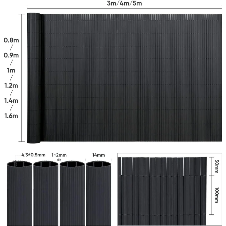 Sekey PVC Sichtschutzmatte 140x500cm Doppelte Verstärkung Innen, Balkon Sichtschutz mit Kabelbindern, Sichtschutzzaun Windschutz Wasserdicht ohne Bohren für Balkon Garten, Anthrazit – Bild 7