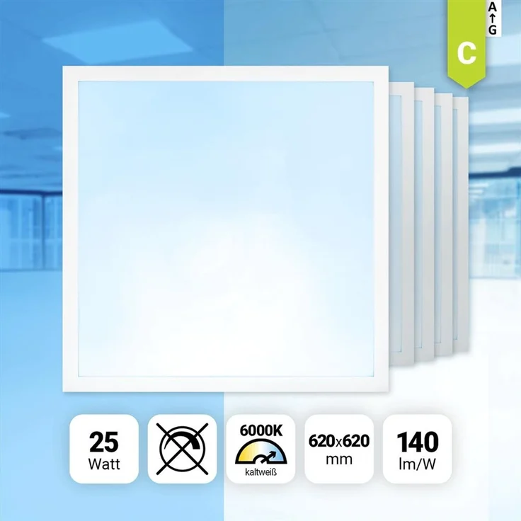 5x LED Panel 62x62cm Tageslichtweiß 6000K 25W Rasterleuchte Deckenleuchte 140lm BLe2.0 – Bild 1