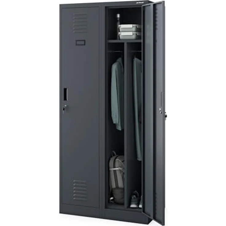 Jan Nowak Spind Schrank, Kleiderschrank, Metallschrank, Schließfachschrank | 2 Abteile mit Kleiderstange, Lüftungsschlitze, Trennwände, 4 Kleiderhaken pro Abteil | 180 cm x 80 cm x 50 cm (Anthrazit) – Bild 4