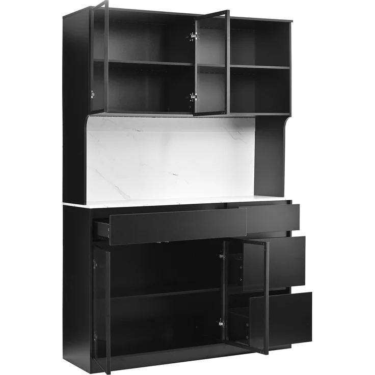ZUBALIYA Vitrine, mit Schubladen, mit Stauraum, mit LED-Beleuchtung, H 180 × T 40 × B 120 cm, Schwarz / Weiß, MDF – Bild 13
