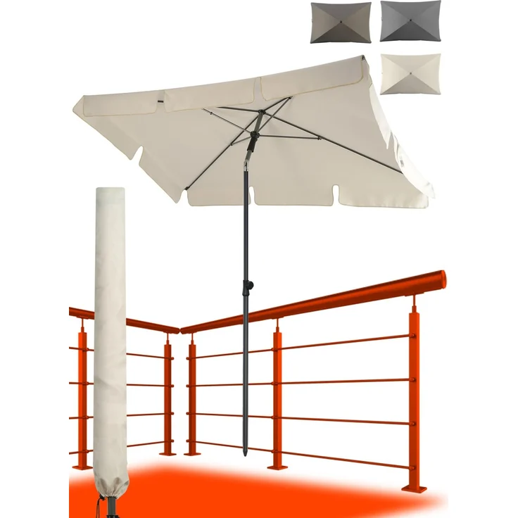 4smile Sonnenschirm Balkon in Beige - Sonnenschirm rechteckig 200x125 cm mit UV50+ Sonnenschutz | Balkon Schirm knickbar höhenverstellbar | Robuster Balkonschirm für optimalen Schatten