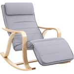 Songmics Schaukelstuhl aus Birkenholz, Schaukelsessel, 5-fach verstellbare Fußstütze, Bezug aus Baumwolle, bis 150 kg belastbar, Wohnzimmer, Schlafzimmer, hellgrau LYY41G