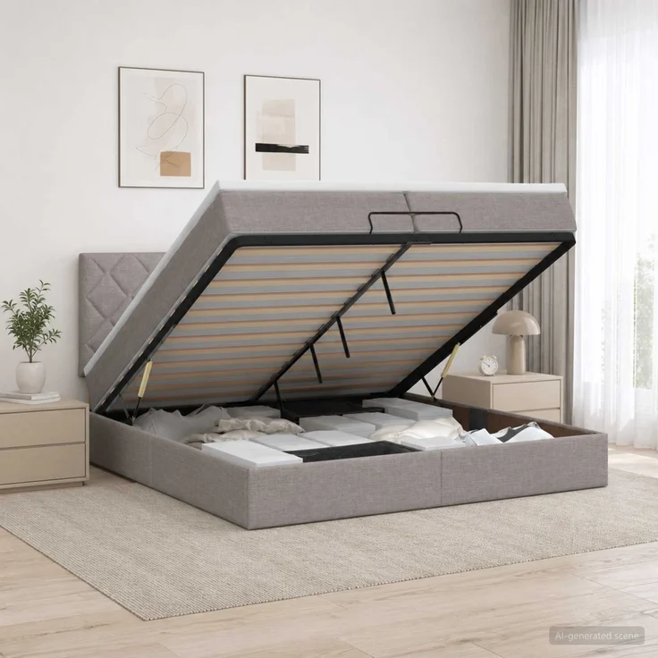 vidaXL Ottoman Bett mit Matratze mit Kopfteil Taupe 200 x 200 cm Stoff 3456438 – Bild 1