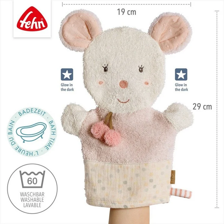 Fehn feehnLAND Waschhandschuh Waschlappen Maus Rose 29 cm – Bild 2