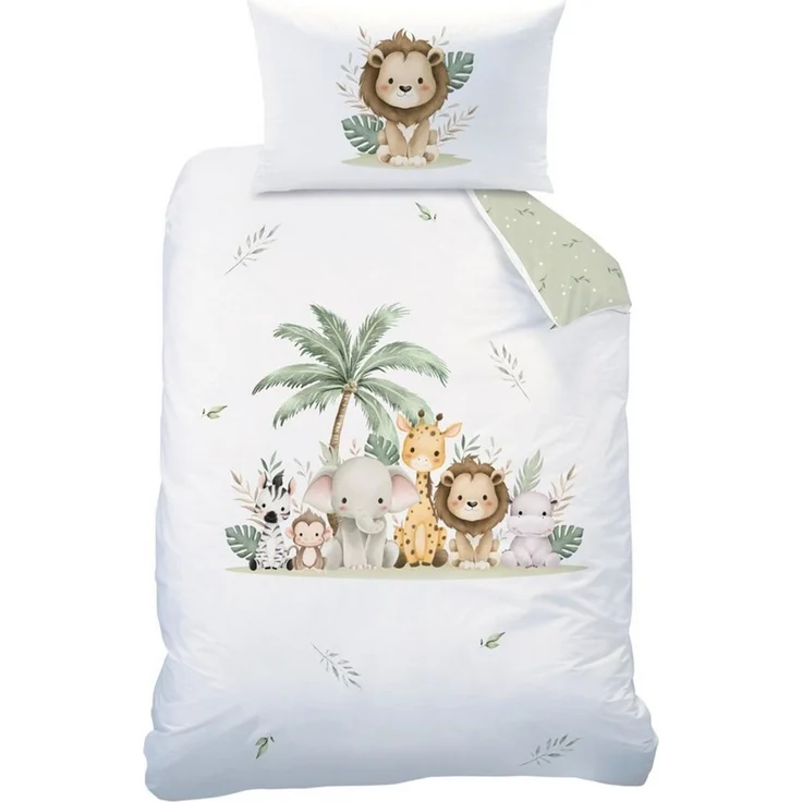 MTOnlinehandel Babybettwäsche Safari 100x135 cm Flanell, Löwe, Elefant & Freunde, 100% Baumwolle, 2 teilig, Kuschelige Kinderbettwäsche mit Safari-Tieren – Bild 2