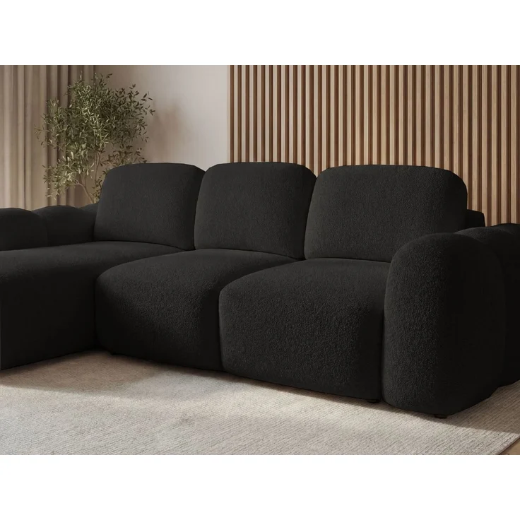 GRAINGOLD Ecksofa Avelin, Eckcouch für Wohnzimmer, L-Form mit Schlaffunktion und Bettkasten, Bouclé-Stoff, Schwarz, Links – Bild 4