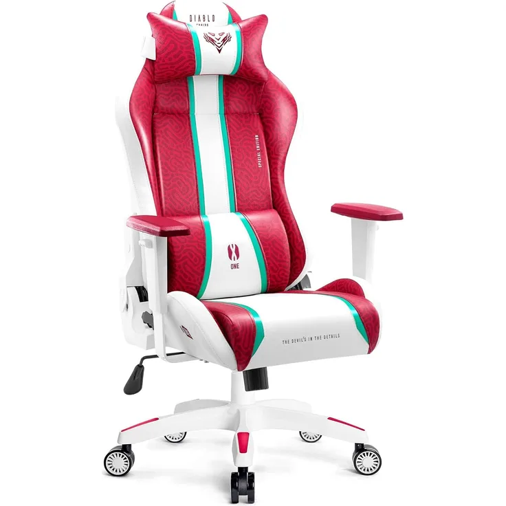 Diablo X-One 2. 0 Gaming Stuhl Gamer Chair Bürostuhl Schreibtischstuhl Verstellbare Armlehnen Ergonomisches Design Nacken/-Lendenkissen Wippfunktion Candy Rose Normal (L)